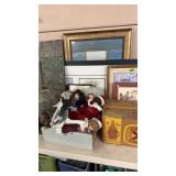 GROUP OF ART WORK, DOLLS, JAR, FIGURIE, LUCKY