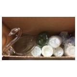 BLOWN GLASS SWAN, CANDLES & BEADS