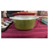 GREEN PYREX COVERED DISH