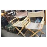 GREEN METAL FOOT LOCKER & 2 DIRECTOR STYLE CHAIRS