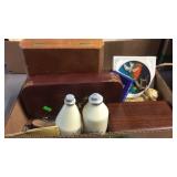 OLD SPICE COLOGNE BOTTLES, CIGAR BOX, BAR SET,