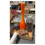 WOOD CARVING, ORANGE VASE, SUGAR BOWL, KONK