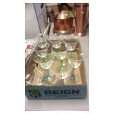 9 ETCHED BRANDY GLASSES
