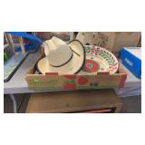 SERVING BOWL, TRAY W/ DIP CONTAINERS & HATS