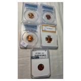 5 GRADED PENNIES  1944,1946, 1947-S, 1947, 1951-D