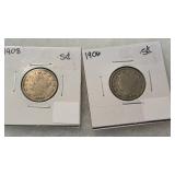 1906 & 1908 V NICKELS