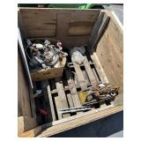 WOOD BOX PALLET W/ MISC HARDWARE CONTENTS