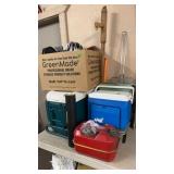 GROUP W/ COOLERS, HELMET, BARREL BUNG & CAMPING