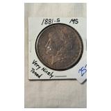 1881-S TONED MORGAN SILVER DOLLAR