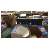 MOTION LIGHTS & CRATE OF LIGHTBULBS