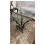 ROUND GLASS TOP TABLE W/ BRONZE BASE, 22' DIA