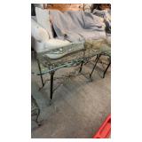 GLASS TOP BRONZE BASED SOFA TABLE, 52'X18'X27'