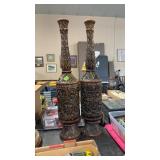 2 MATCHING LARGE WOOD CARVED VASES