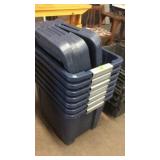 GROUP OF 7 BLUE STORAGE TOTES W/ LIDS