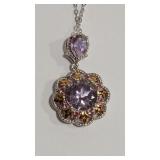 925 AMETHYST & PINK GEMSTONE COLOR GOLD TONE