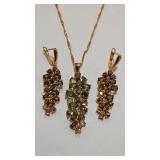 925  PERIDOT COLOR GOLD TONE  NECKLACE & EARRINGS