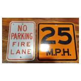 25 M.P.H. & NO PARKING FIRE LANE METAL SIGNS