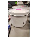 LARGE WHITE ENAMEL WARE CANNISTER W LID