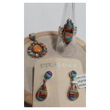STERLING INLAY SOUTH WEST EARRINGS RING & PENDANT