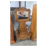 TIGER OAK ANTQ BRASS ACCENT HALL TREE & STORAGE