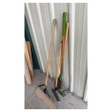 2 METAL SHOVELS AND 2 RAKES