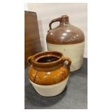 #2  DBL GLAZE 1 HANDLED JUG &  BEAN POT - NO LID