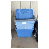 6 PLASTIC STORAGE TUBS WITH 5 LIDS