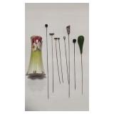 ROSENTHAL GERMAN ANTQ HAT PIN HOLDER & PINS