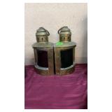 PR OF BRASS NAUTICAL LENS W/ RED & GREEN LENS