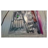 12 GORHAM KNIVES, CARVING KNIFE & FORK W/ STERLING