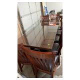 NICE WOOD TABLE, 8 CHAIRS W/ GLASS TOP