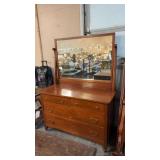 ANTIQUE 4 DRAWER DRESSER W/ MIRROR