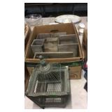 BIRD CAGE & BX OF WOODEN PLANTERS