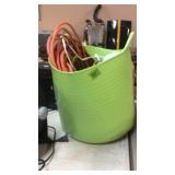 GREEN BASKET W/ EXTENSION CORD, TROUBLE LIGHT &
