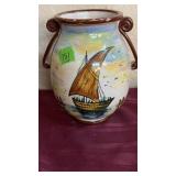 ITALIAN HAND PAINTED VASE W/ SHIP SCENE