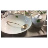 LARGE SERVING BOWL MADE IN ITALY, TEAPOT & LADLE