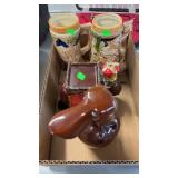 BEER STEINS, ELEPHANT LIQUOR BOTTLE & BOOZE HOUND