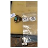 TURQUOISE & BRASS RING MARKED RN W/ RABBIT STAMP