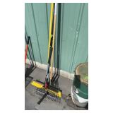 2 RAKES, SHOP BROOM & WEED WHIP