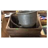 WOOD BOX W/ 3 GALVANIZED FUNNELS
