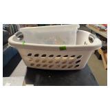 BASKET W/ VACUUM PARTS, FEATHER BOARDS & MISC