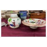 ASIAN HAND PAINTED DISH *HAS BEEN REPAIRED & ASIAN