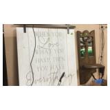 FARMHOUSE STYLE SIGN & MIRROR BACK SHELF