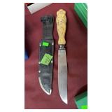 CARVED HANDLE KNIFE W/ SHEATH