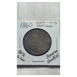 1860 90% SILVER SEATED LIBERTY HALF DOLLAR