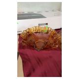 FENTON AMBER THUMBPRINT BOWL, 12' DIA