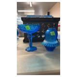 2 PCS OF BLUE FENTON GLASS, MARKED