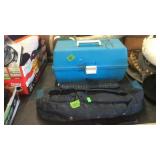 CANVAS FISHING CREEL & BLUE TACKLE BOX