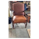 PAISLEY UPHOLSTERED ARM CHAIR W/ LEATHER SEAT