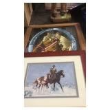 STAINED GLASS HORSE WALL HANGING & COWBOY PRINT